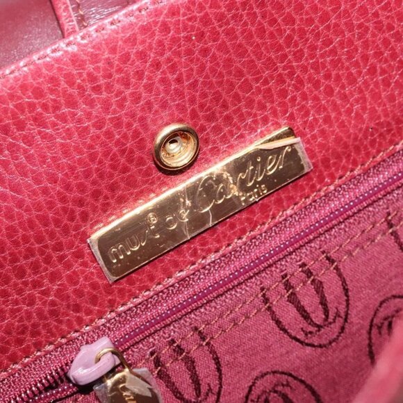 CARTIER Shoulder Bag Leather Bordeaux Gold Auth - Picture 10 of 16